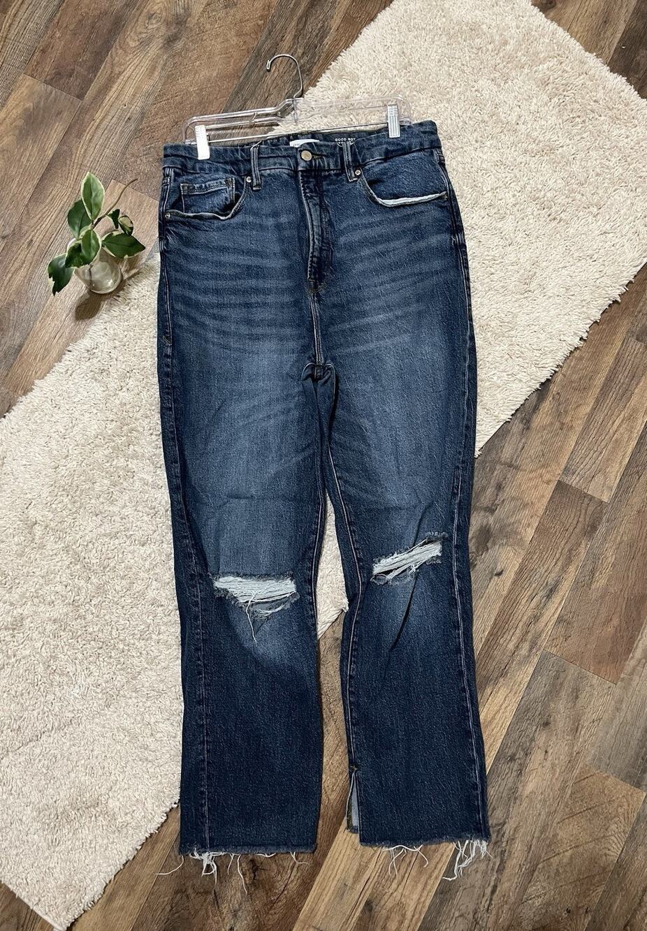 Good American Size 14 / 32 Raw Hem Distressed High-Rise Good Boy Straight Jeans